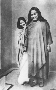 Yogananda with Ananda Moyi Ma — a painting of Sananda Lal Ghosh's, based on a photograph