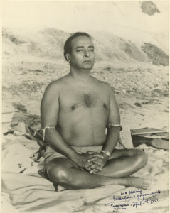 Yogananda meditating at the beach in Encinitas